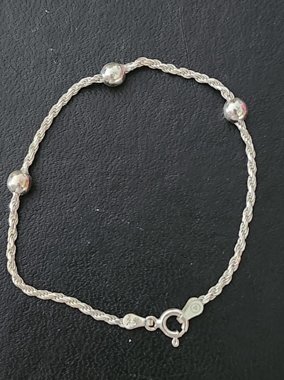 Made In Italy Sterling Silver Rope Chain Bracelet with Polished Beads